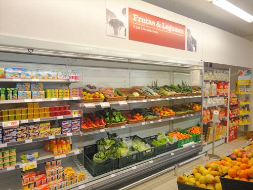 Murais refrigerados para lacticínios, frutas e legumes